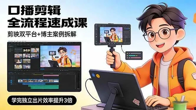 【精】口播剪辑全流程速成课，剪映双平台+博主案例拆解，学完独立出片效率提升3倍-创客之家