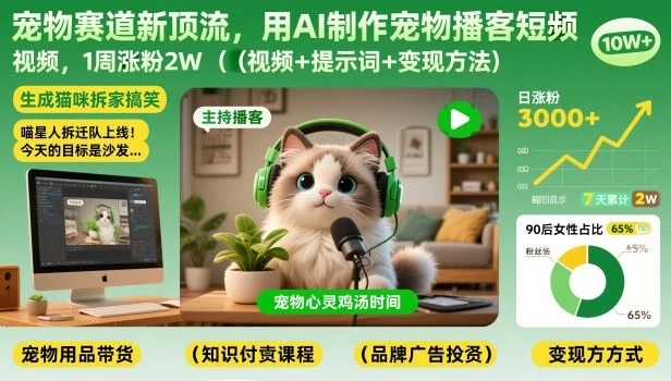 宠物赛道新顶流，用AI制作宠物播客短视频，1周涨粉2W（视频+提示词+变现方法）-创客之家