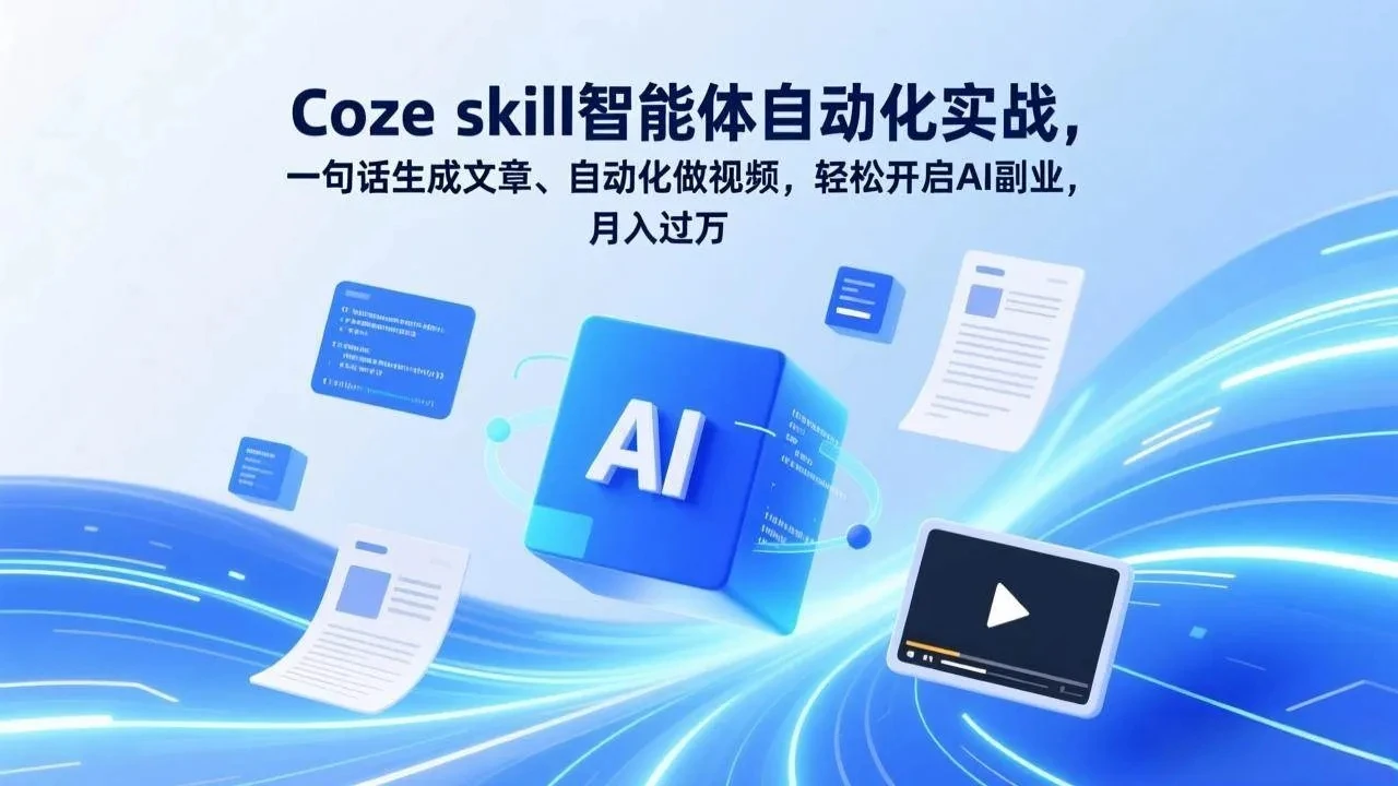 【精】Coze skill智能体自动化实战，一句话生成文章、自动化做视频，轻松开启AI副业，月入过万-创客之家