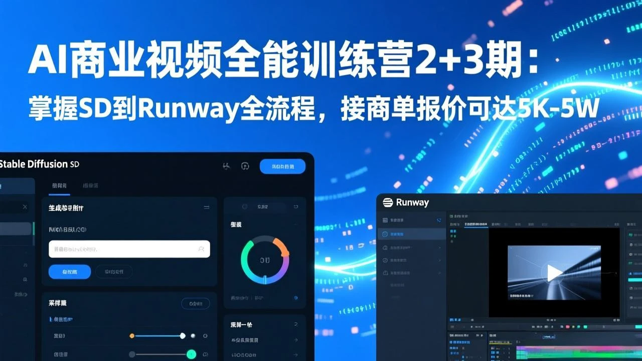 【精】AI商业视频全能训练营2+3期:掌握SD到Runway全流程,接商单报价可达5K-5W-创客之家