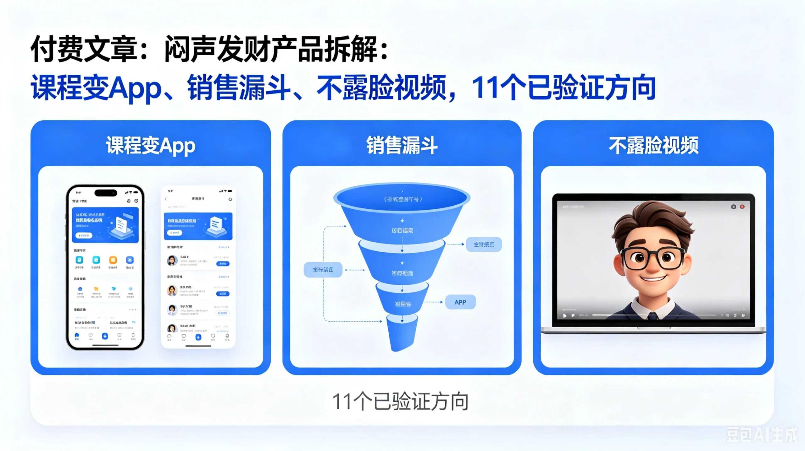 【精】付费文章：闷声发财产品拆解：课程变App、销售漏斗、不露脸视频，11个已验证方向-创客之家