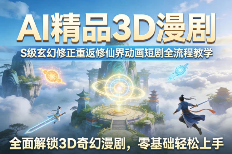 【精】AI精品3D漫剧S级玄幻修正重返修仙界动画短剧全流程教学，全面解锁3D奇幻漫剧，零基础轻松上手-创客之家