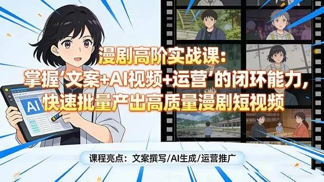 【精】漫剧高阶实战课：掌握“文案+AI视频+运营”的闭环能力，快速批量产出高质量漫剧短视频-创客之家