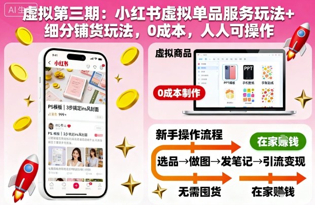 虚拟第三期:小红书虚拟单品服务玩法+细分铺货玩法,0成本,人人可操作-创客之家