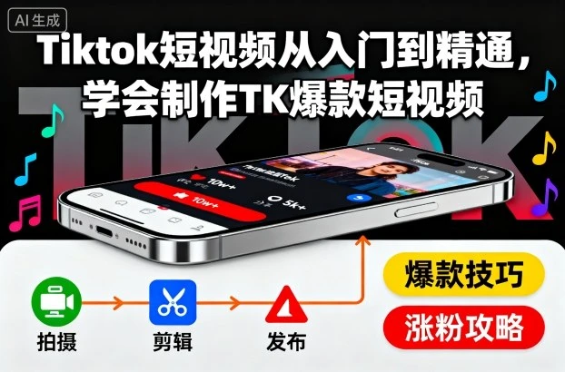 【精】Tiktok短视频从入门到精通,学会制作TK爆款短视频-创客之家