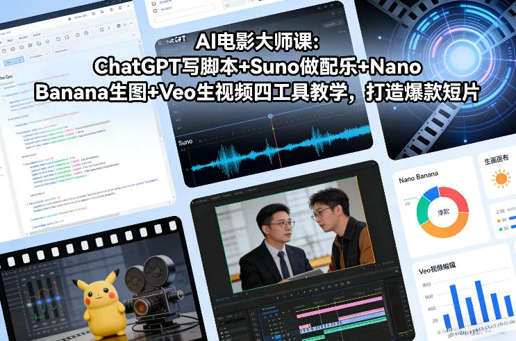 【精】AI电影大师课:ChatGPT写脚本+Suno做配乐+Nano Banana生图+Veo生视频,打造爆款短片-创客之家