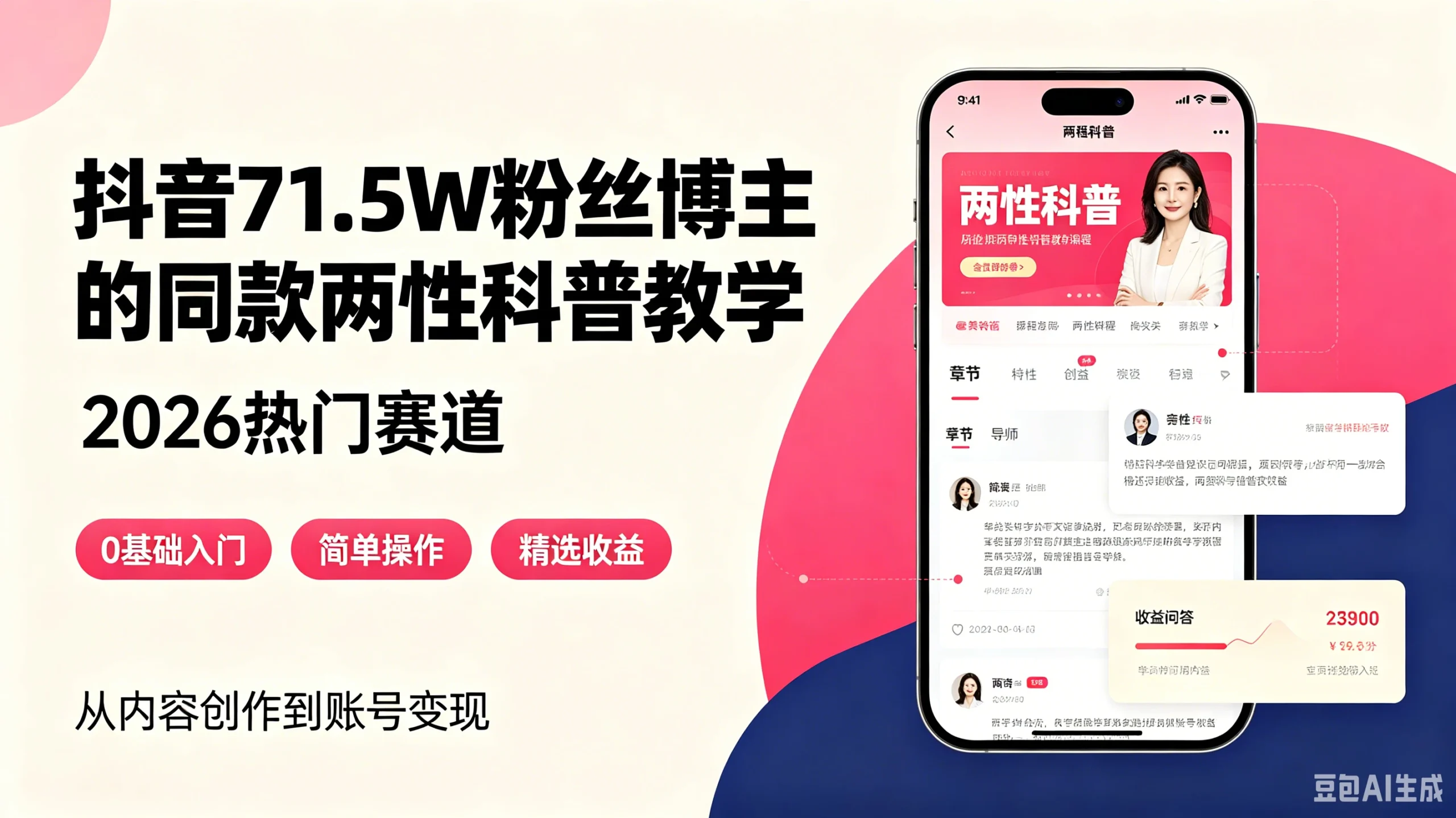 【精】抖音71.5W粉丝博主的同款两性科普教学，2026热门赛道，操作简单，轻松上手，0基础也能做，吃伙伴+精选收益-创客之家