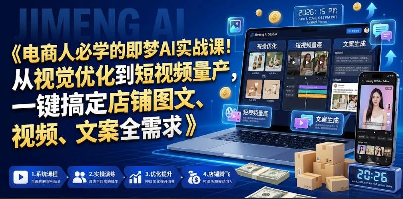 【精】电商人必学的即梦AI实战课 从视觉优化到短视频量产 一键搞定店铺图文、视频、文案全需求-创客之家