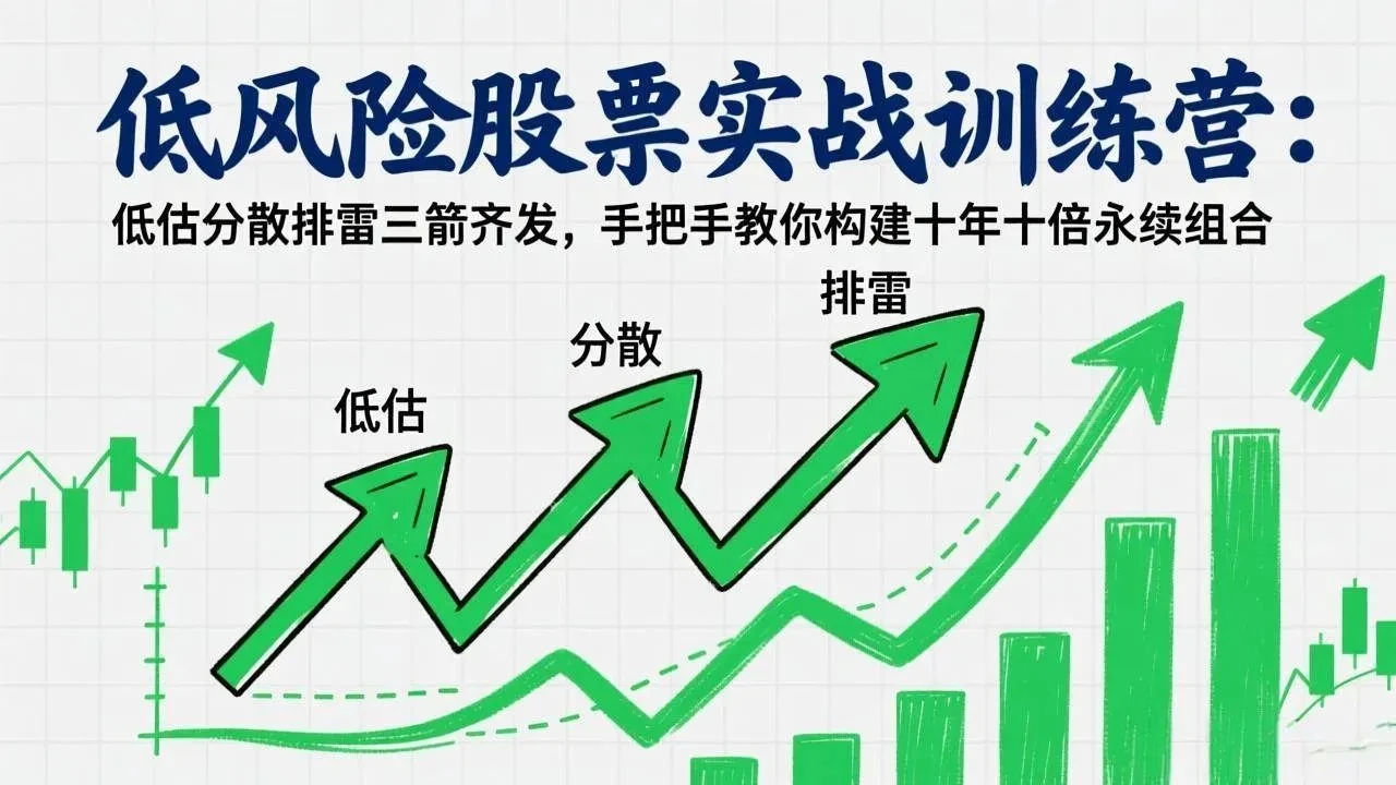 【精】低风险股票实战训练营：低估分散排雷三箭齐发，手把手教你构建十年十倍永续组合-创客之家