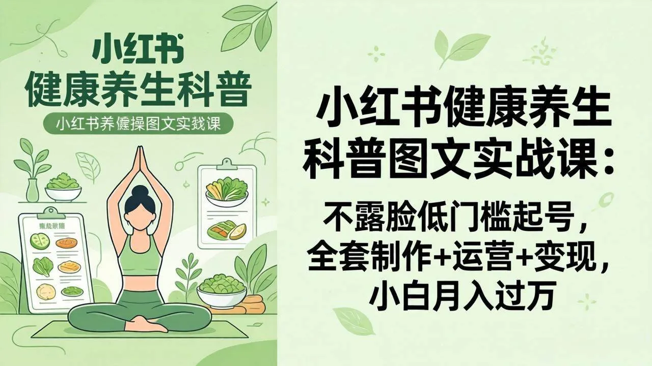 【精】2026小红书健康养生科普图文实战课：不露脸低门槛起号，全套制作+运营+变现，小白月入过万-创客之家