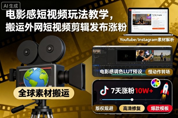 电影感短视频玩法教学,搬运外网短视频剪辑发布涨粉-创客之家