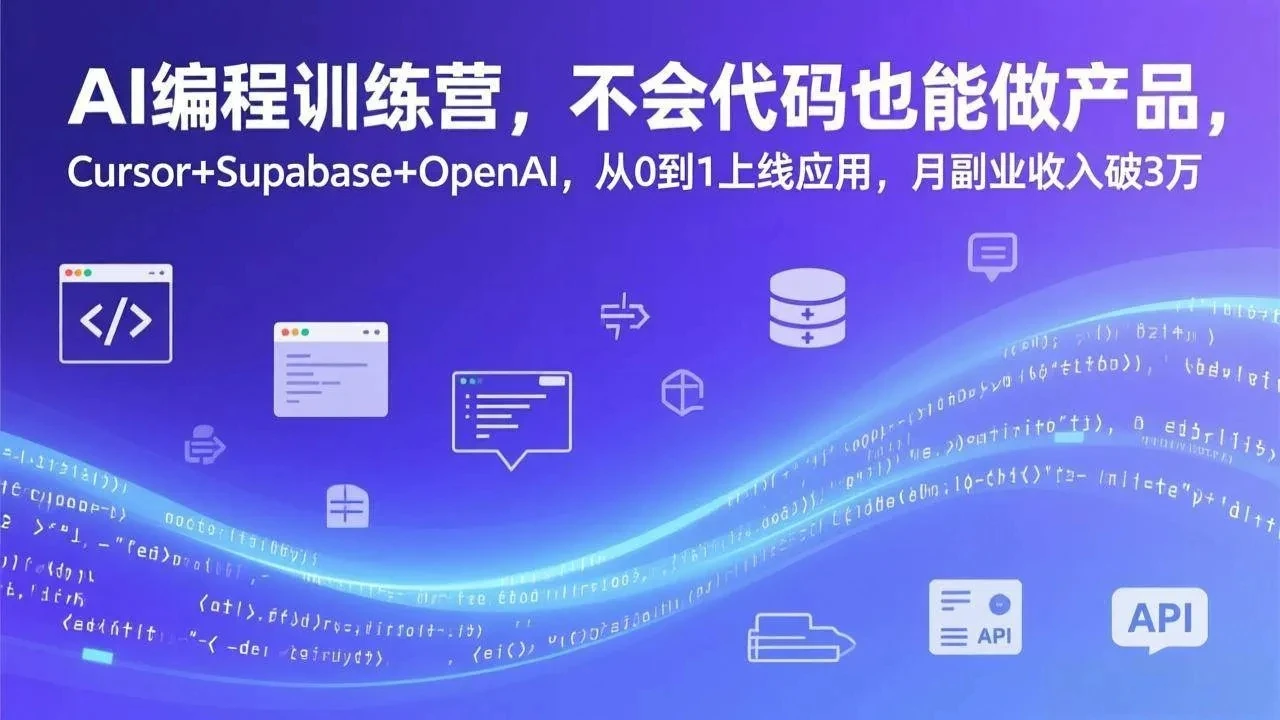 【精】AI编程训练营，不会代码也能做产品，Cursor+Supabase+OpenAI，从0到1上线应用，月副业收入破3万-创客之家