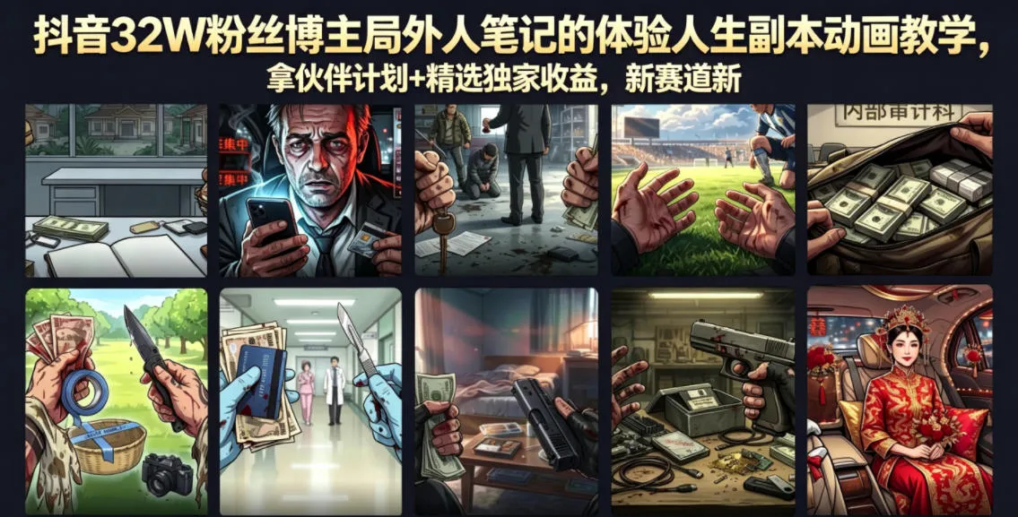 【精】抖音32W粉丝博主局外人笔记的体验人生副本动画教学,拿伙伴计划+精选独家收益,新赛道新涨粉快(录制版)-创客之家