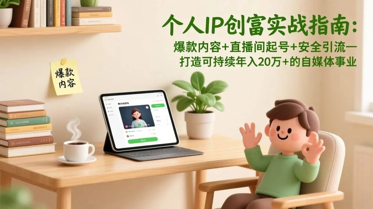 【精】个人IP创富实战指南：爆款内容+直播间起号+安全引流，打造可持续年入20万+的自媒体事业-创客之家