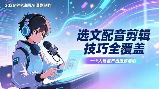 【精】2026字字动画AI漫剧制作-1期，选文配音剪辑技巧全覆盖，一个人就能批量产出爆款漫剧-创客之家