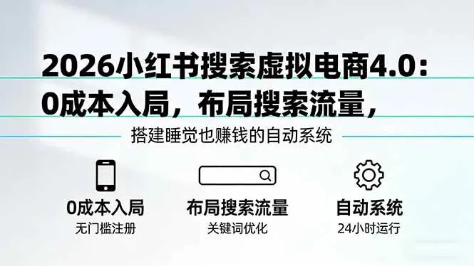 【精】2026小红书搜索虚拟电商4.0：0成本入局，布局搜索流量，搭建睡觉也赚钱的自动系统-创客之家