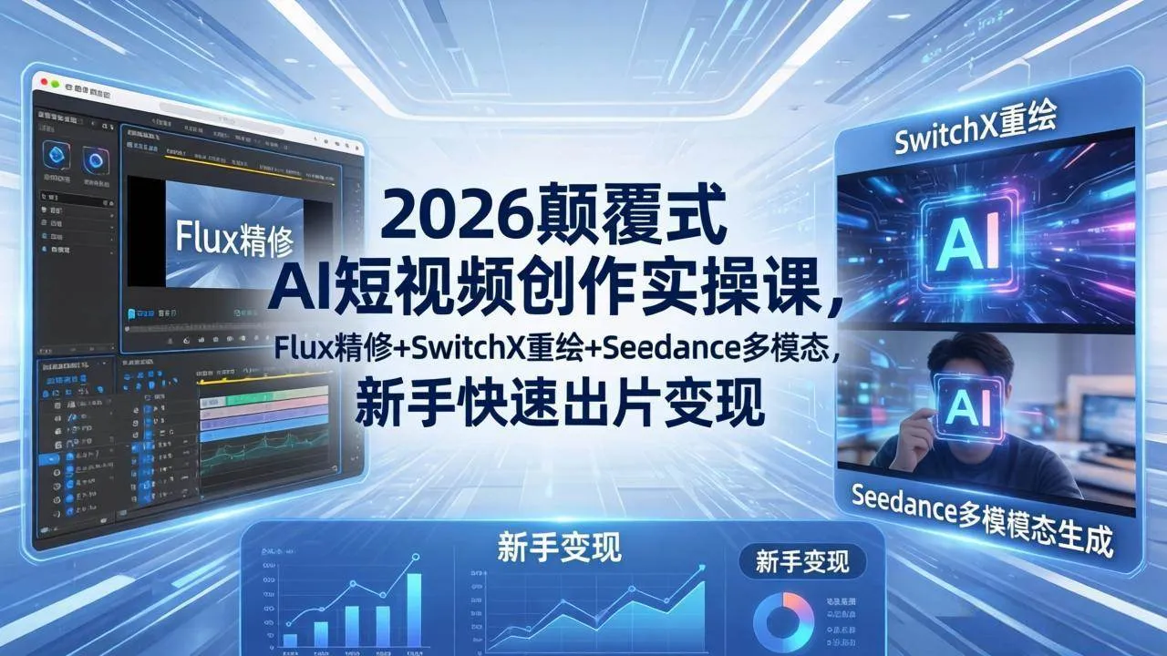 【精】2026颠覆式 AI短视频创作课-5月更新,Flux精修+SwitchX重绘+Seedance多模态,新手快速出片变现-创客之家