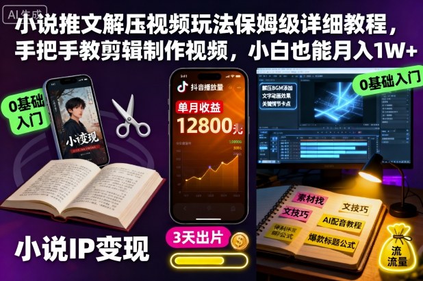 小说推文解压视频玩法保姆级详细教程,手把手教剪辑制作视频,小白也能月入1W+-创客之家