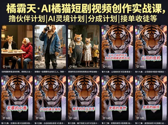 【精】橘霸天·AI橘猫短剧视频创作实战课,撸伙伴计划|AI灵境计划|分成计划|接单收徒等-创客之家