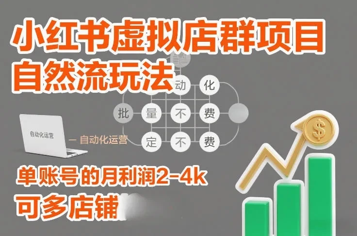 【精】小红书虚拟店群项目，自然流玩法，批量自动化，稳定不费号，单账号的月利润2-4k，可多店矩阵-创客之家